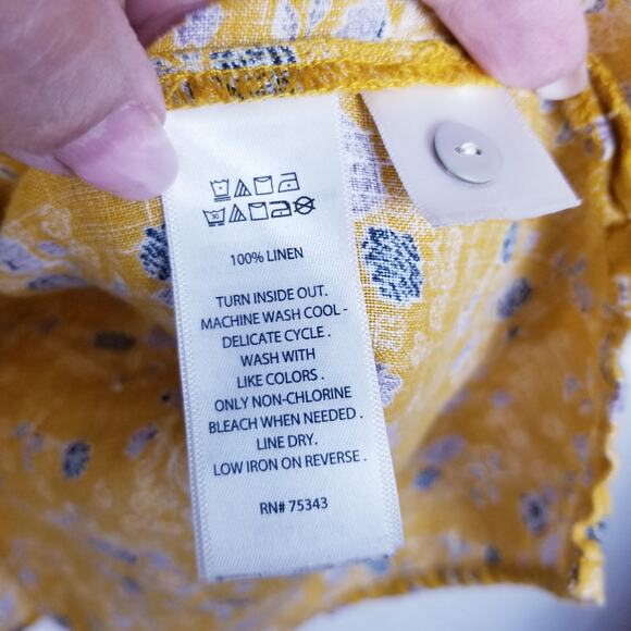 RACHEL ZOE 100% Linen Floral Yellow Shirt Short Sleeves - Small - Picture 6 of 6